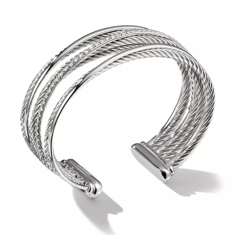 David Yurman  Crossover Four Row Cuff Bracelet with Pavé Diamonds